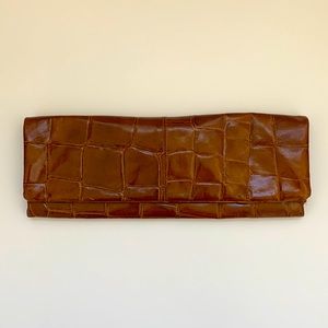 Brown Leather (Crocodile pattern) foldable clutch purse